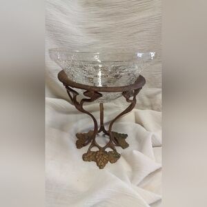 Crackeled Glass Bowl with Ornate Metal Stand